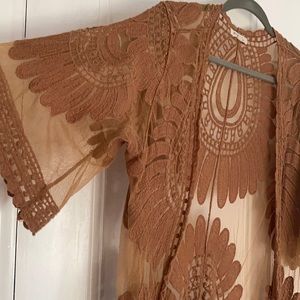 Women lace full length cardigan top